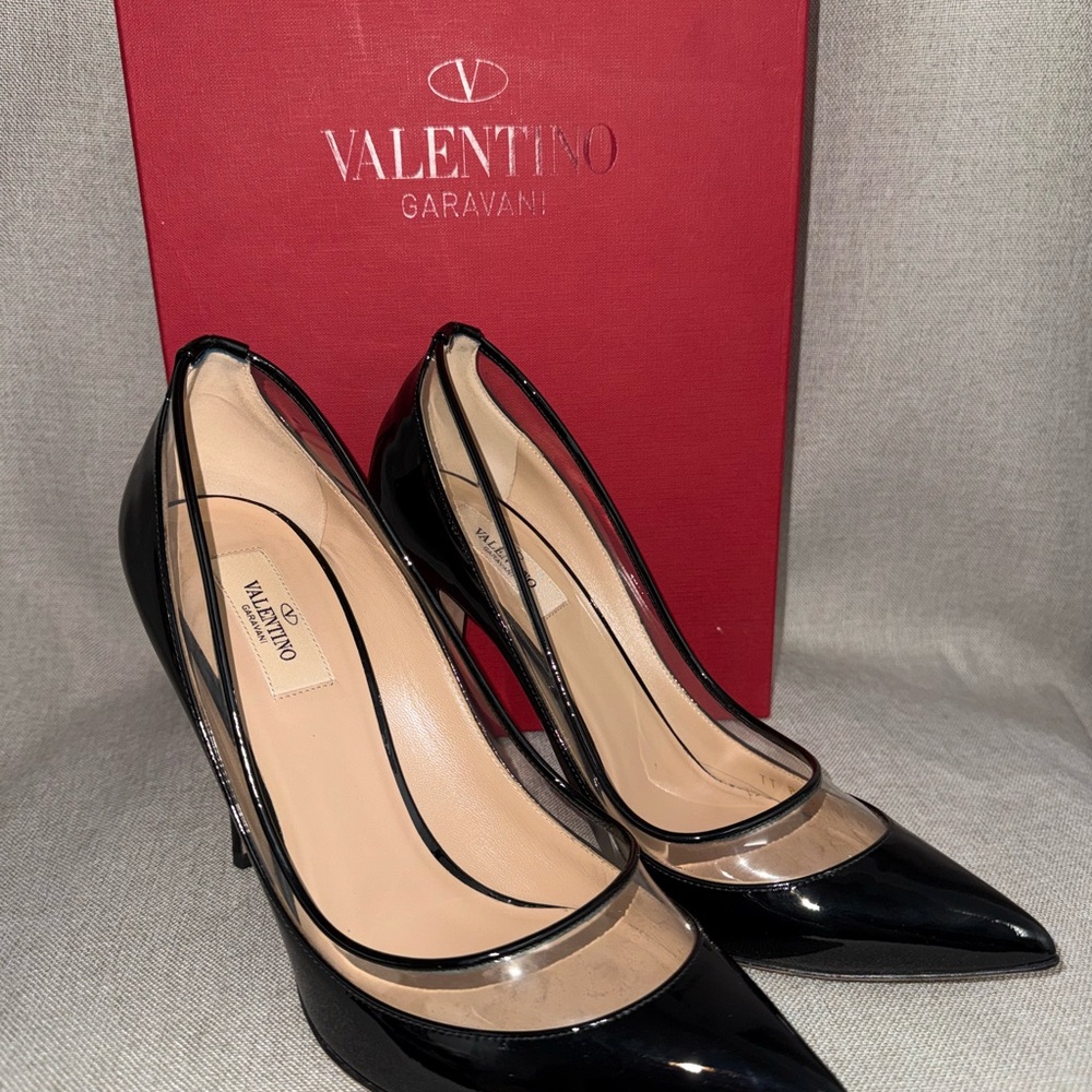 Valentino Black Heels with Patent Leather and Mesh